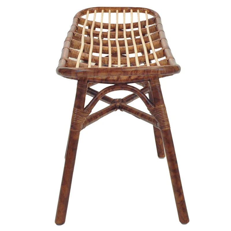Rattan Bench – Marble Brown, Bamboo Legs, Single Seat