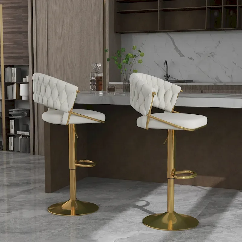 Set of 2 Bar Stool Adjustable Height with Swivel Seat