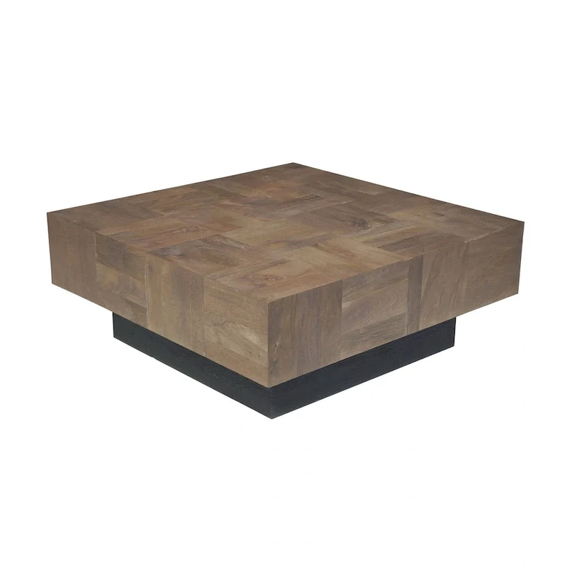 HomeRoots 40 Dark Brown and Black Solid Wood Square Block Coffee Table