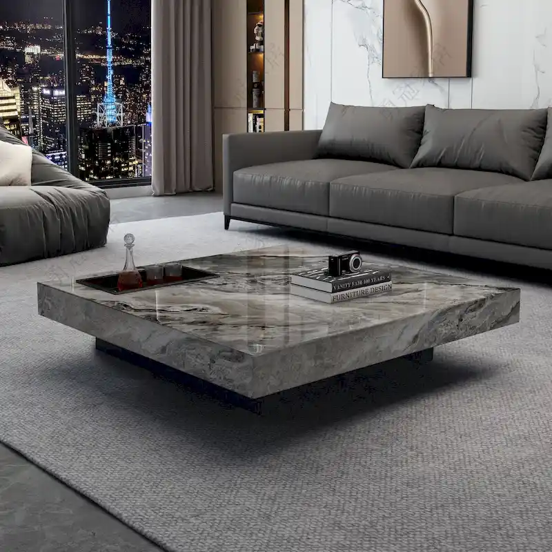 JASIWAY Light Luxury Sintered Stone Square Coffee Table