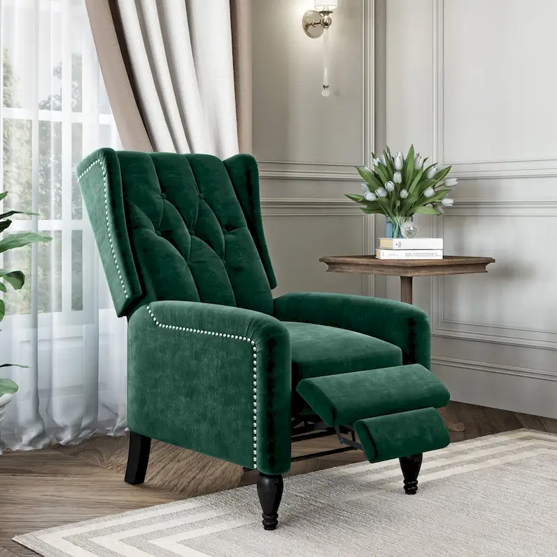 Gracewood Hollow Bea Velvet Wingback Push Back Recliner Chair