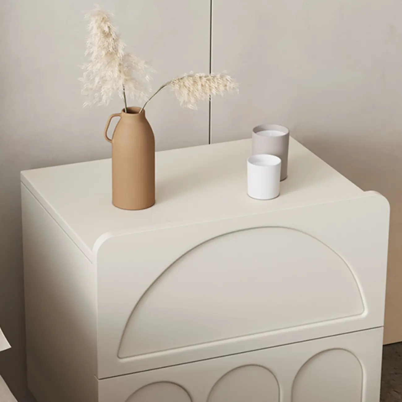 White Modern 2 Drawers Solid Wood Small Nightstand