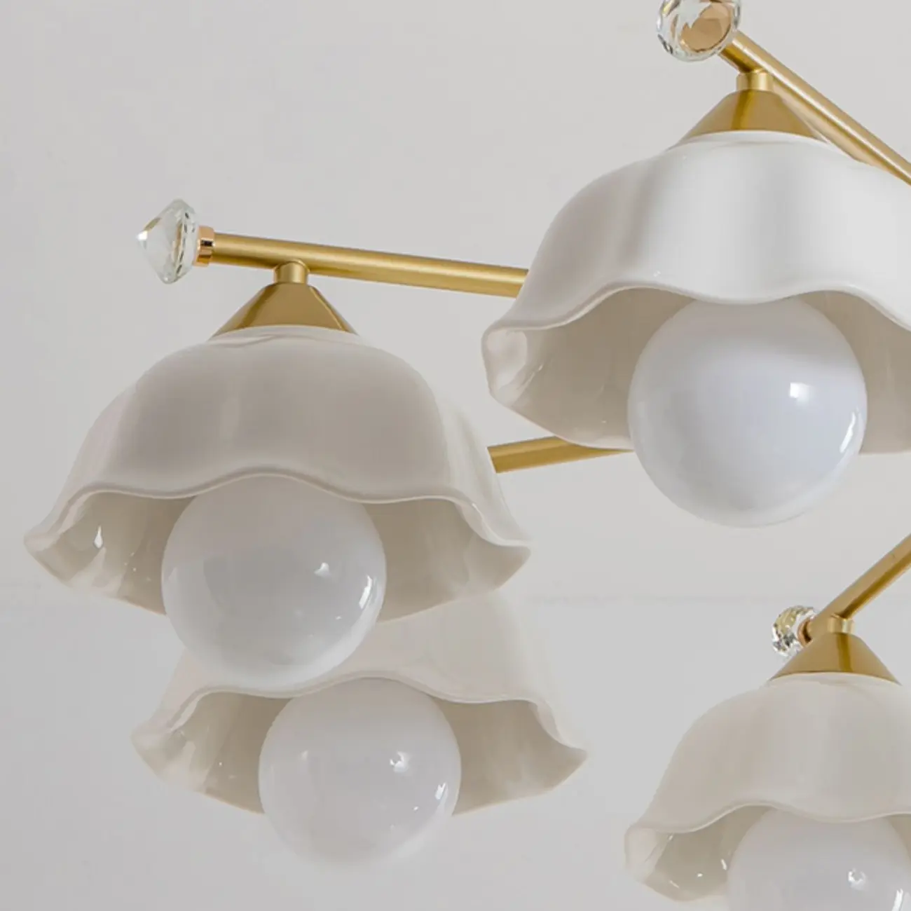 Symmetrical Ceramic Flower Down Gold Chandelier