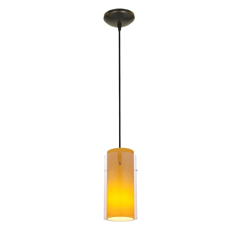 Access Lighting Glass'n Glass Cylinder 1-light Oil-Rubbed Bronze Cord Pendant with Clear-Amber Glass