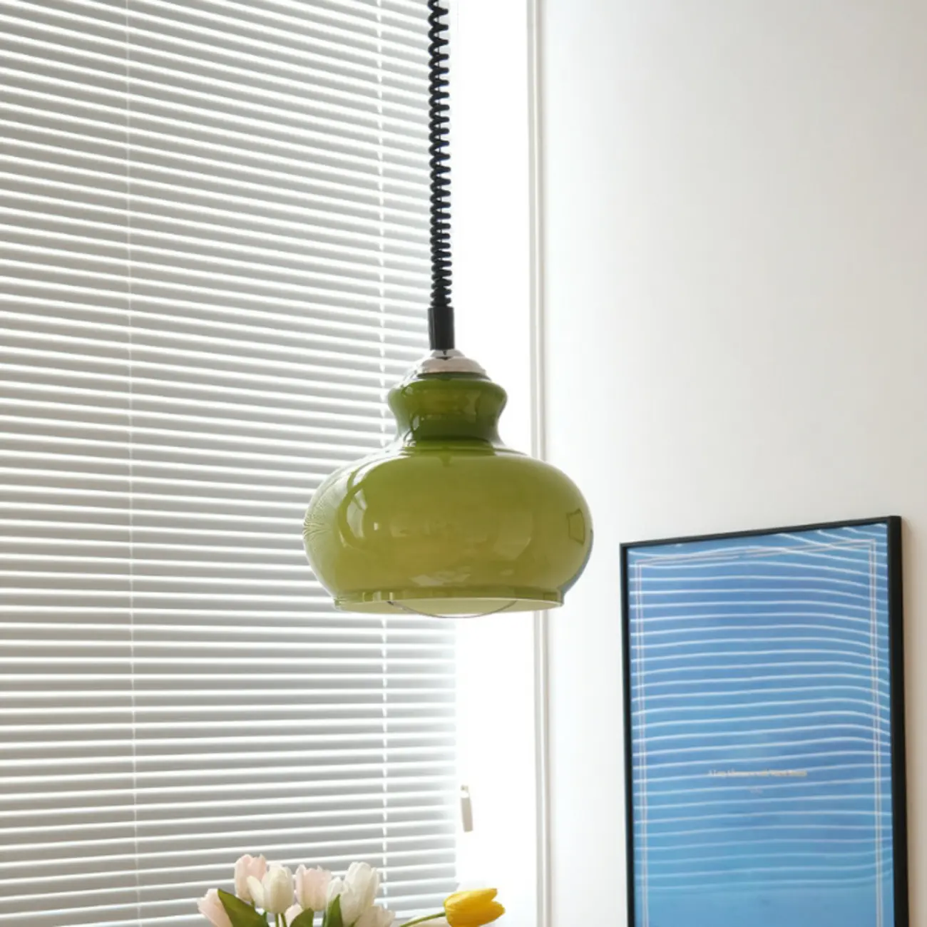 Modern Green Dome Glass Adjustable Pendant Light