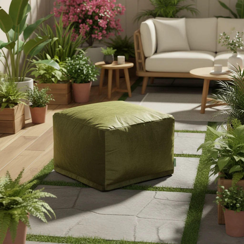 Indoor Villa Velvet Ottoman Pouf