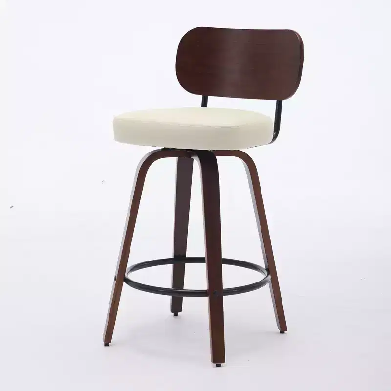 CLIHOME Set of 2 Swivel Bar Stools, 26 Upholstered Faux Leather Counter Height Barstools with Walnut Back & Bentwood Legs