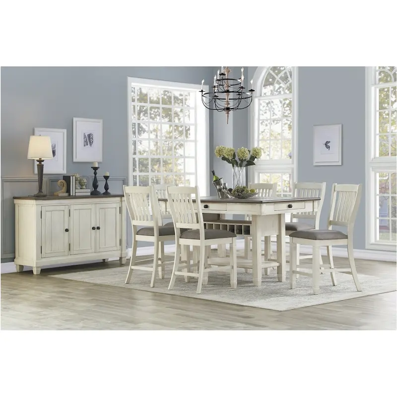 Moreen White Gray Fabric Storage Counter Height Set