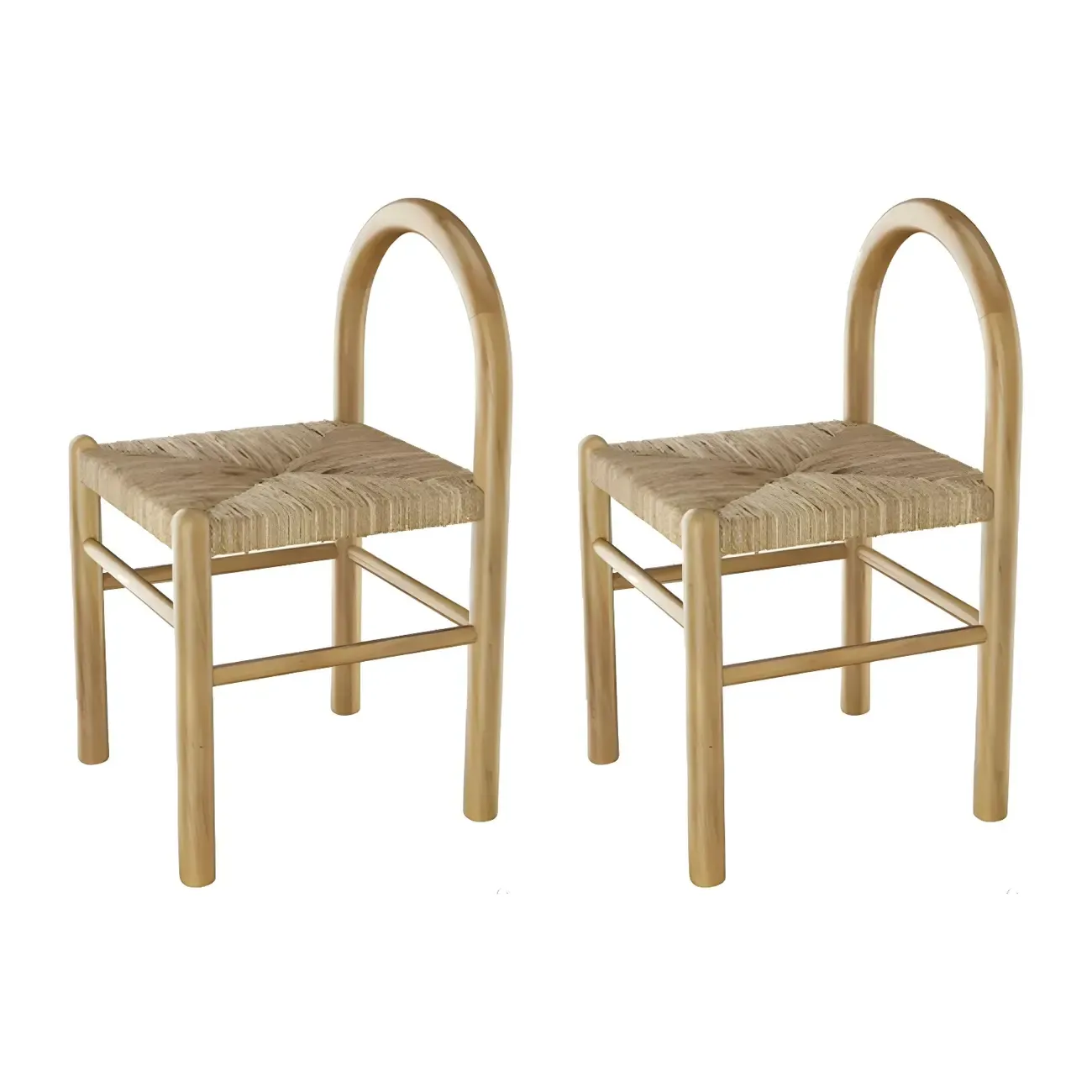 Rustic Wood Natural Rattan Bar Stool with Footrest