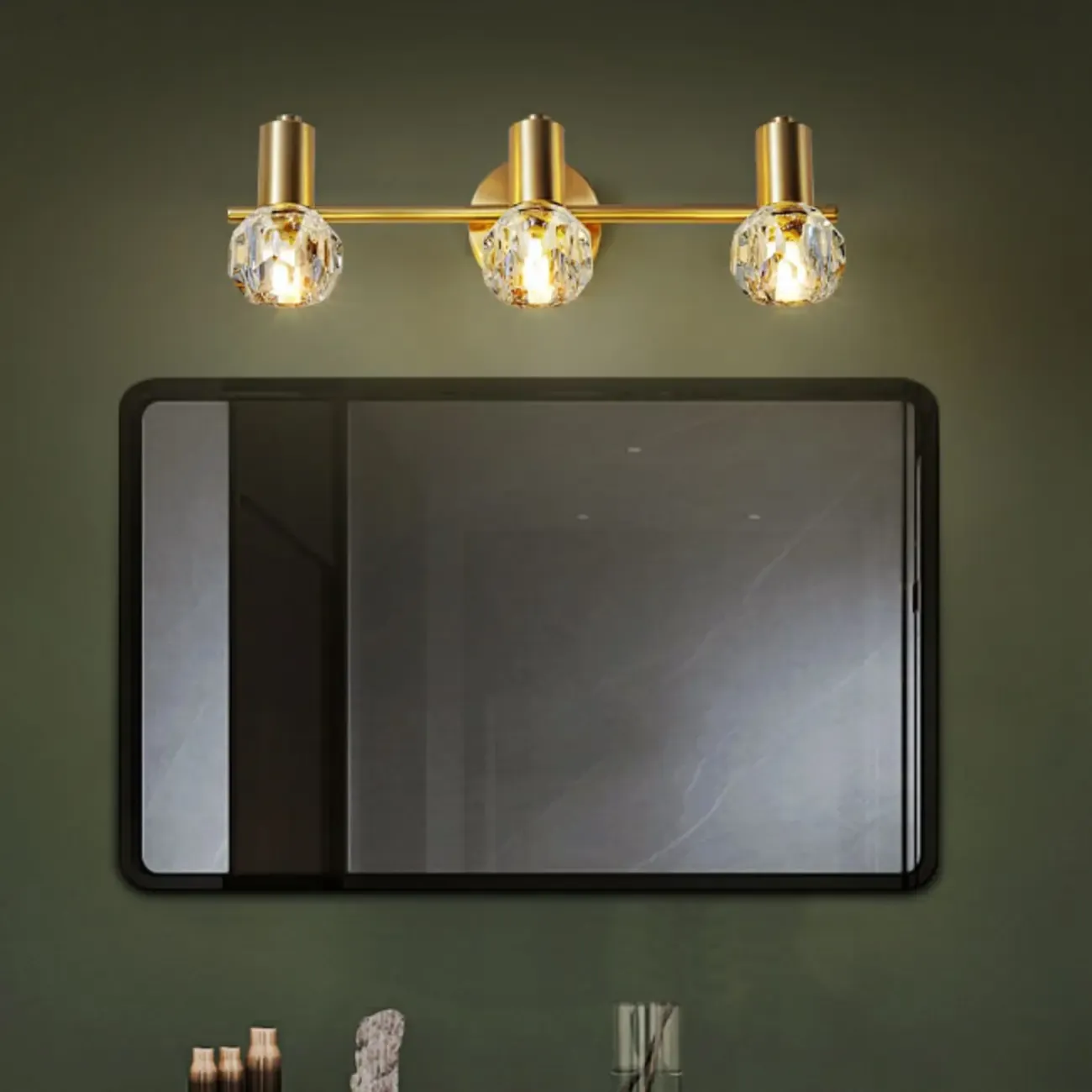 3-Light Modern Gold Crystal Vanity Light for Bathroom
