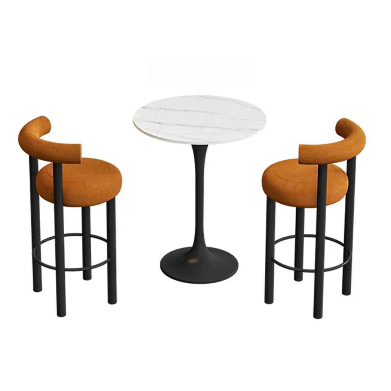 Modern Black Round Upholstered Bar Stool
