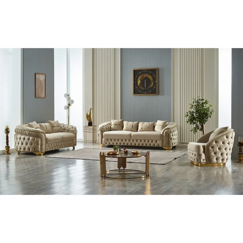 Ashlee 3-Pieces One Sofa One Loveseat One Chair Living Room Set, Tufted Back