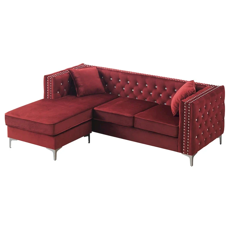 Paige Velvet Tufted Sofa with Chaise
