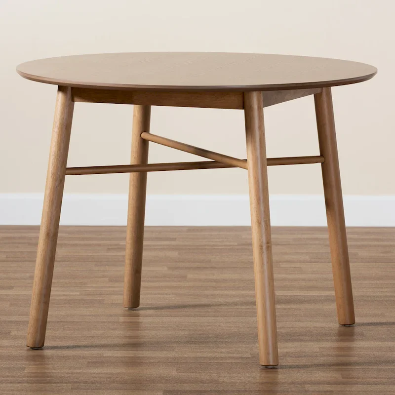 Oak Brown Round Dining Table - Mid-Century Style - Seats 4