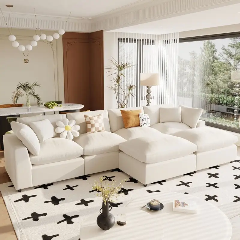 U-Shape Sectional Sofa, 2 Large Chaise with Removable Ottomans
