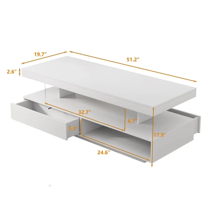 LED Coffee Table with Storage - High Gloss White, Modern Design, Multi-User