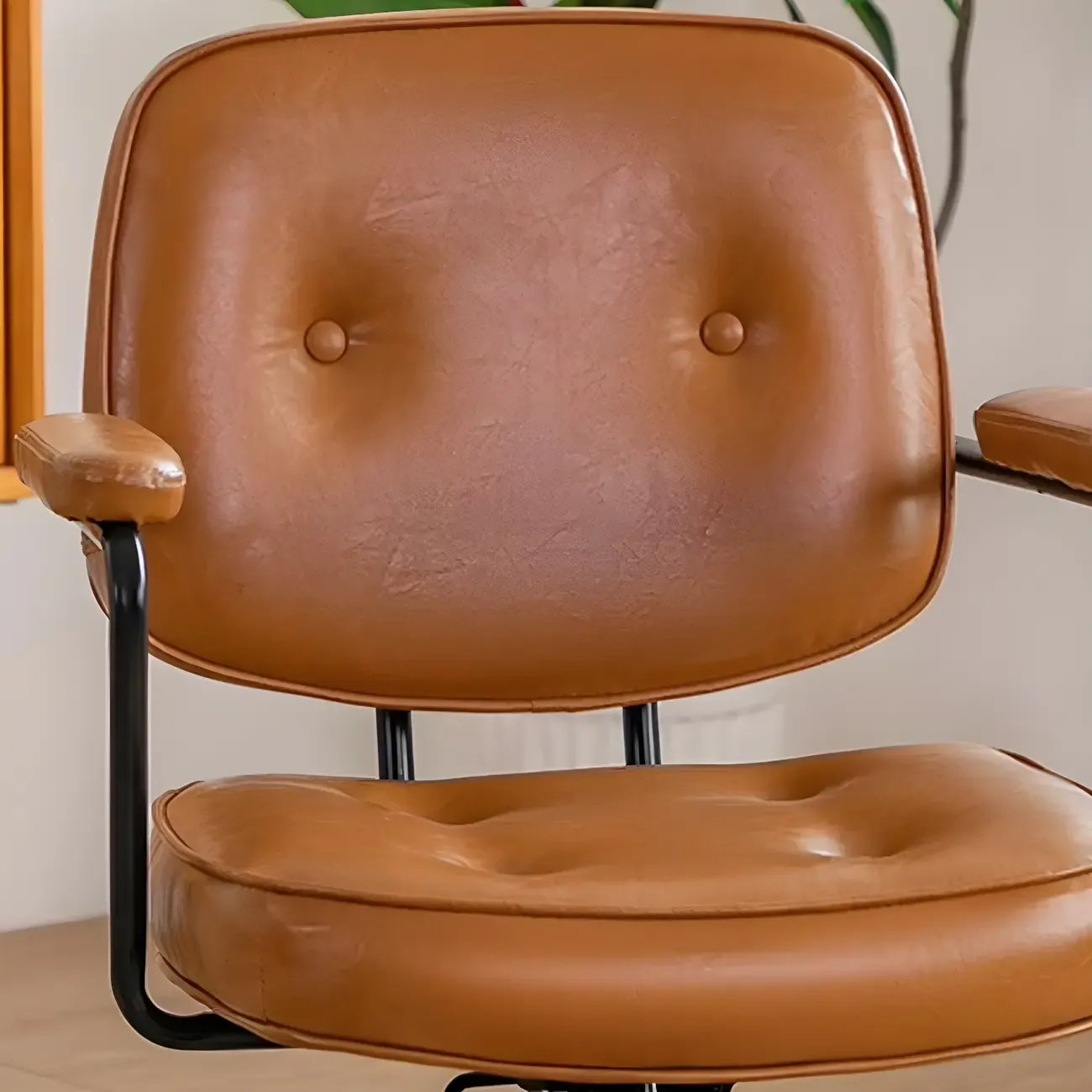 Modern Brown Leather Swivel Low-Back Office Chair