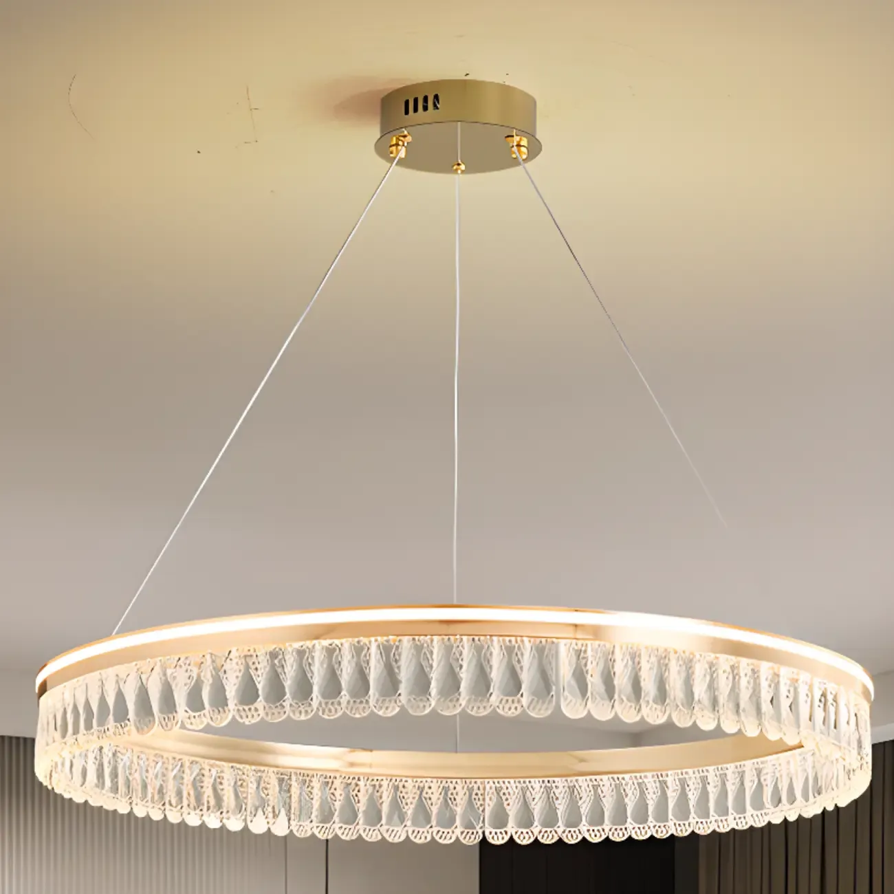 Dimmable Circle Gold Crystal Modern LED Chandeliers