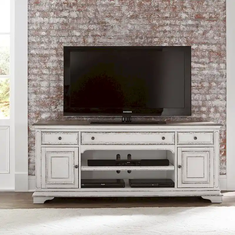 Antique White Entertainment TV Stand - 73 Wide