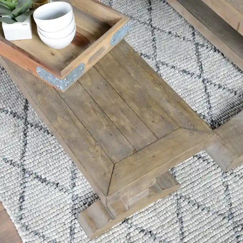 Weathered Brown Reclaimed Pine Wood Dining Bench with Trestle Base – 66