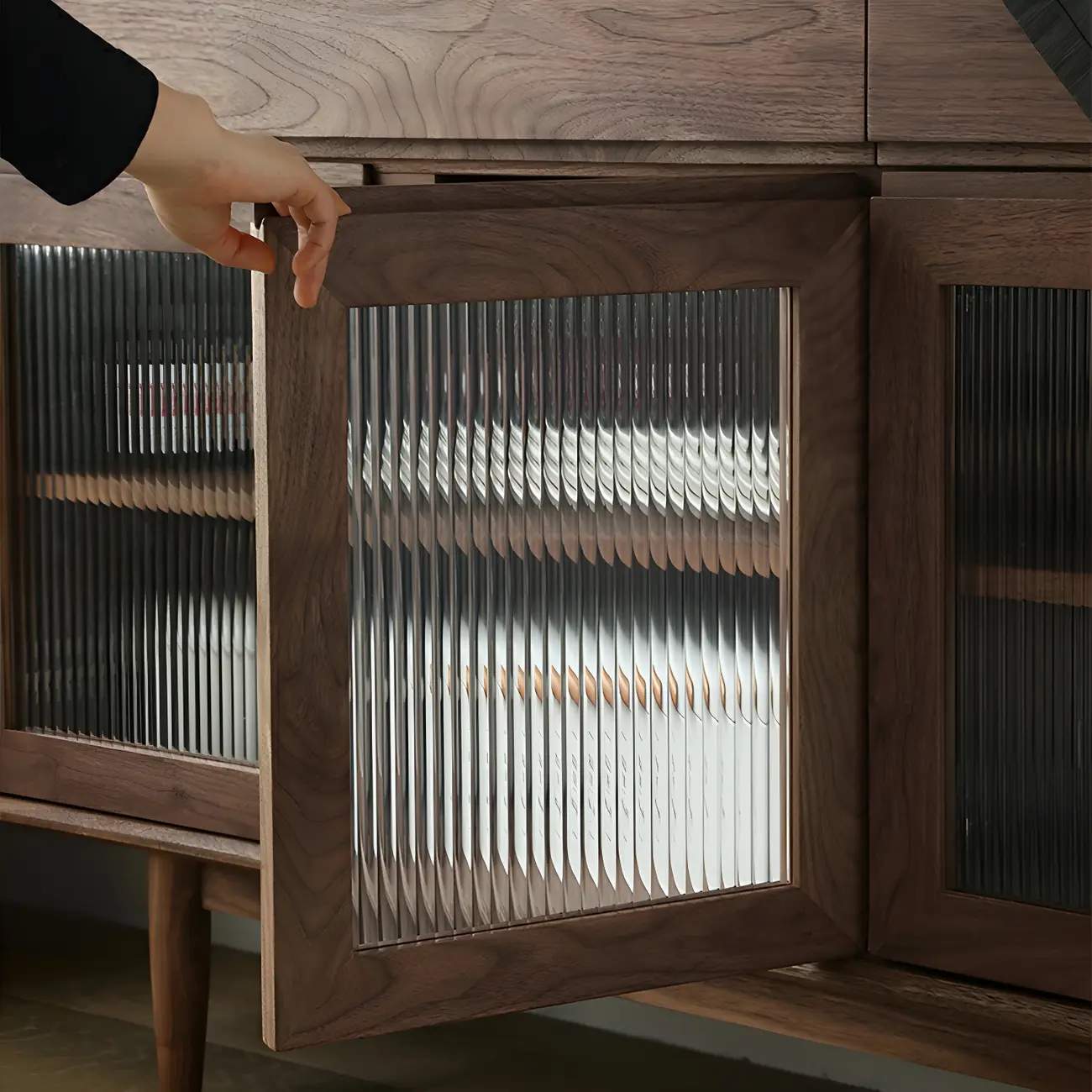 Modern Dark Brown Pine Wood Sideboard with Drawers