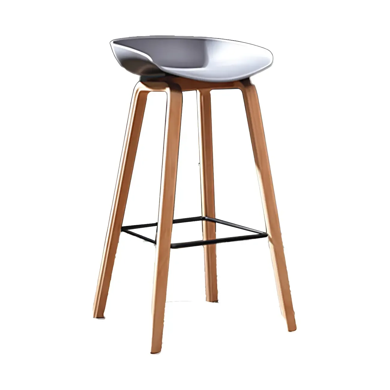 Mid-Century Modern Plastic Bar Stool with Wood Legs