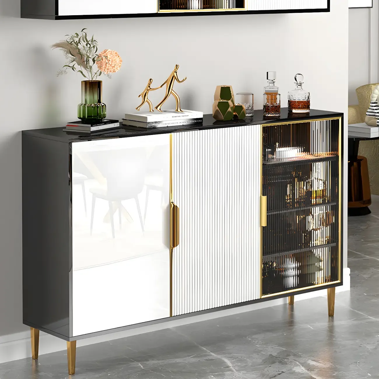 Glam High Gloss Wooden Buffet Sideboard with Cabinets