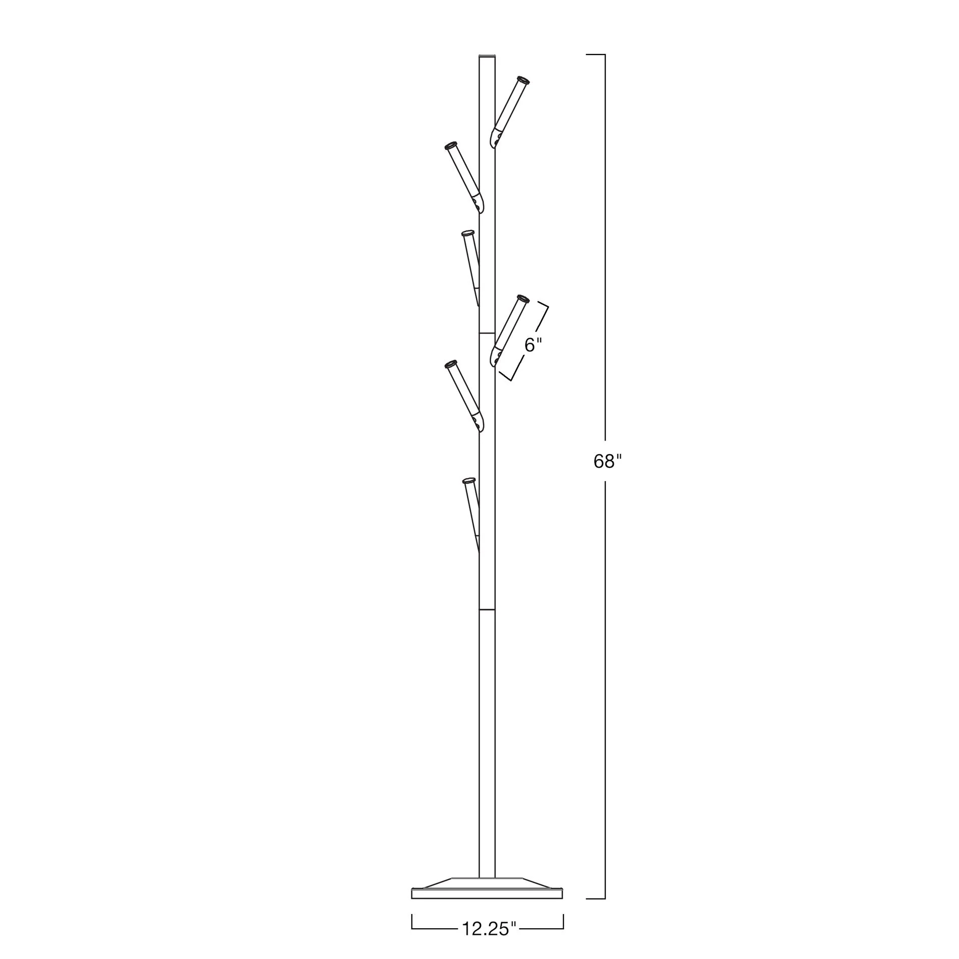 Addison 68 Modern 6 Hook Free Standing Metal Coat Rack, Cool Brass