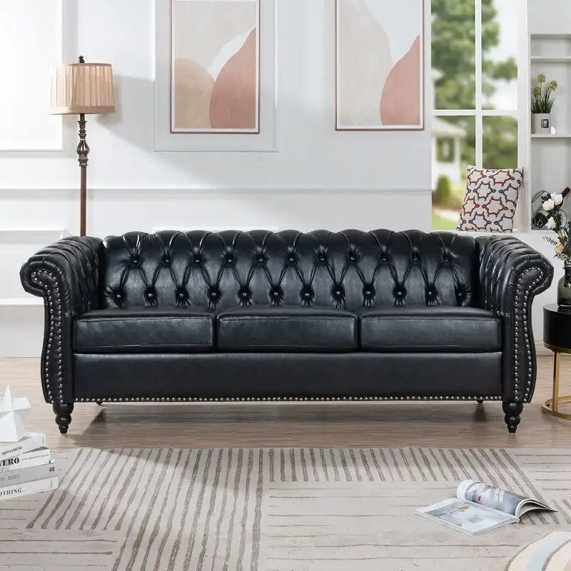 GEITIN 84.65 PU Rolled Arm Chesterfield 3 Seater Sofa