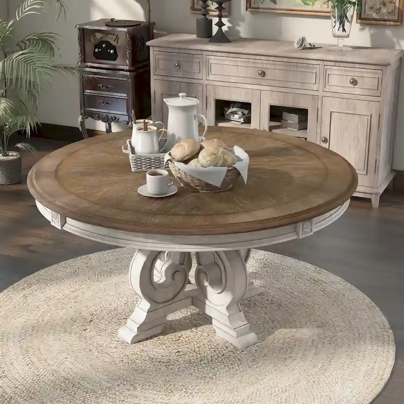 The Gray Barn Caelum Farmhouse Antique White 60-inch Wood Round Dining Table