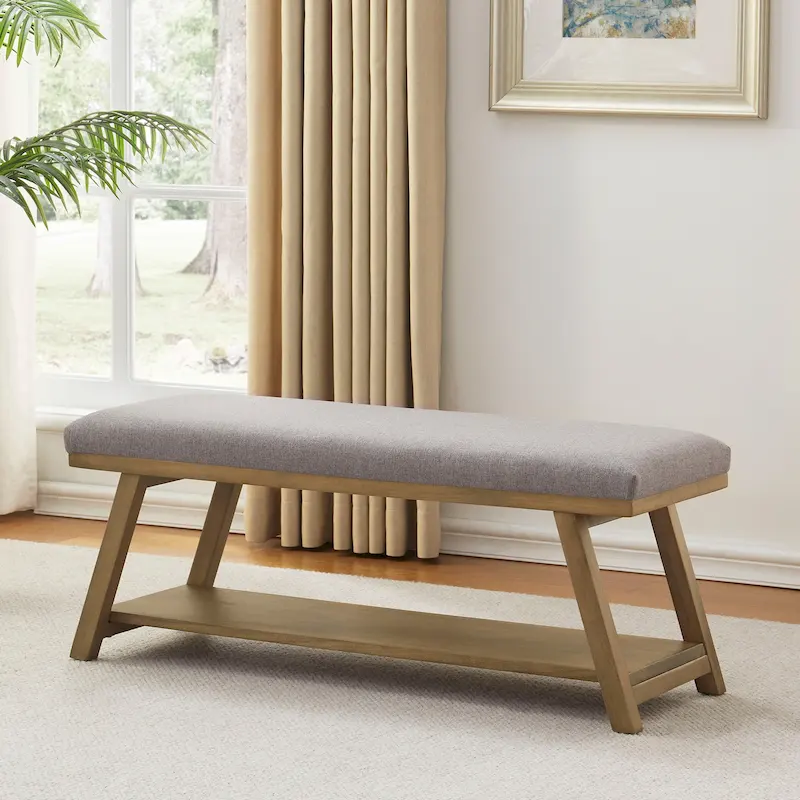 Solid Wood Shoe Bench with Cushion Entryway Shoe Bench
