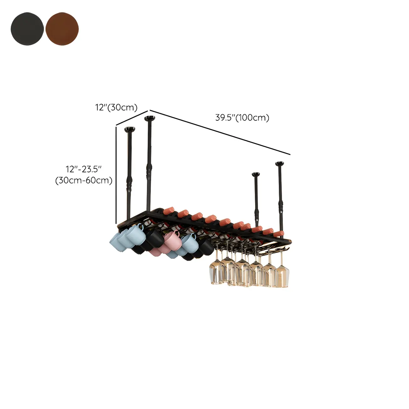 Industrial Metal Hanging Wine Rack with Glass Holder