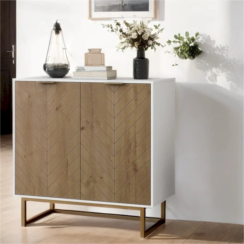 Modern Buffet Sideboard Cabinet with 2 Doors and Metal Bottom