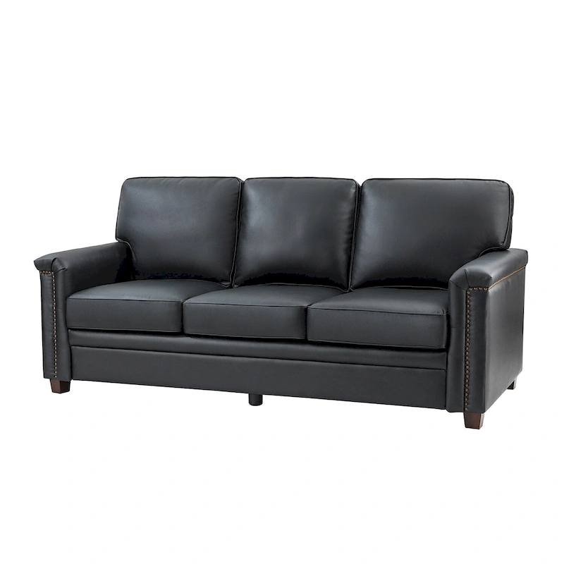 Rita Living Room 3-Seat Genuine Leather Sofa with Solid Wood Legs and Nailhead