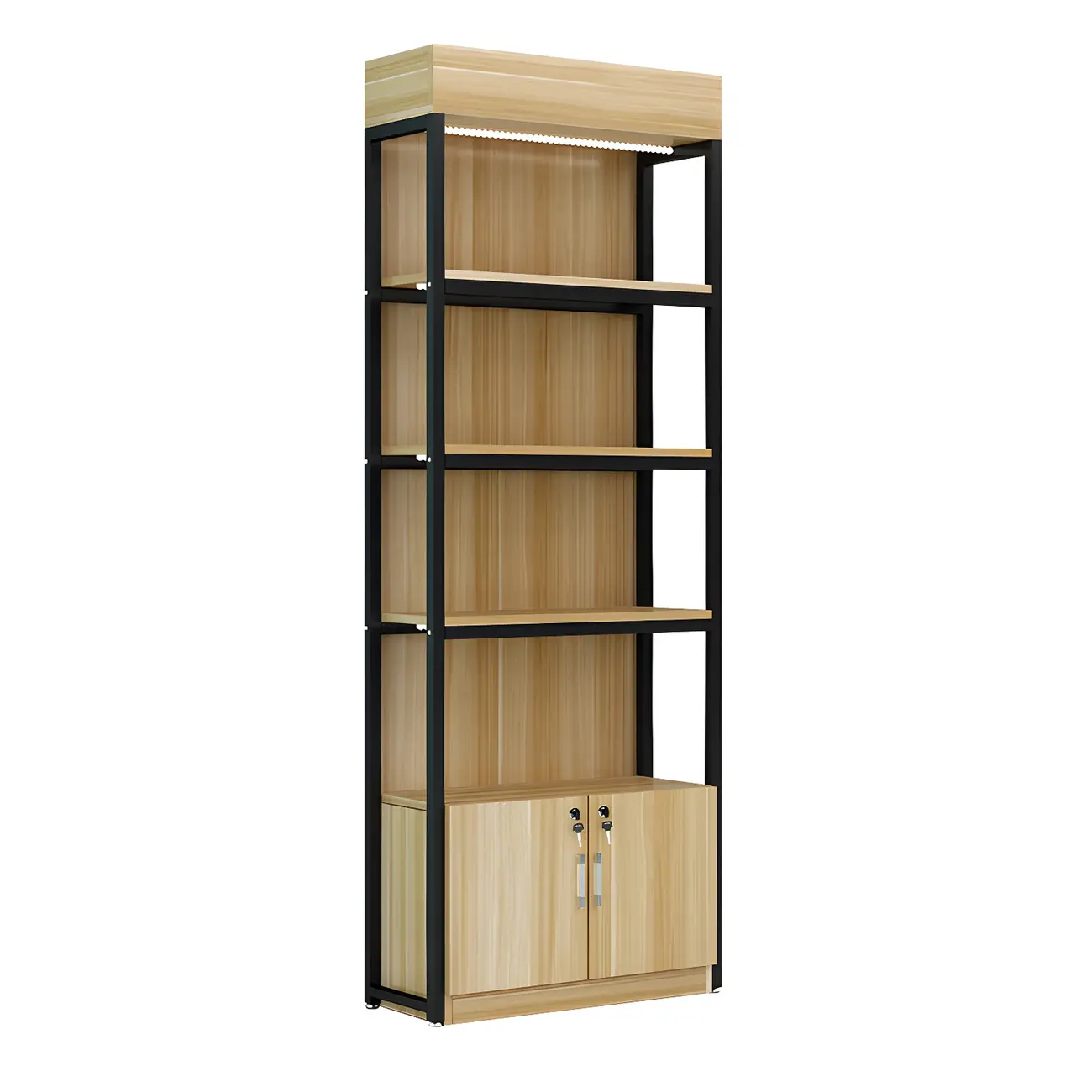 Modern Wood Open Multi-Shelf Large Display Cabinet