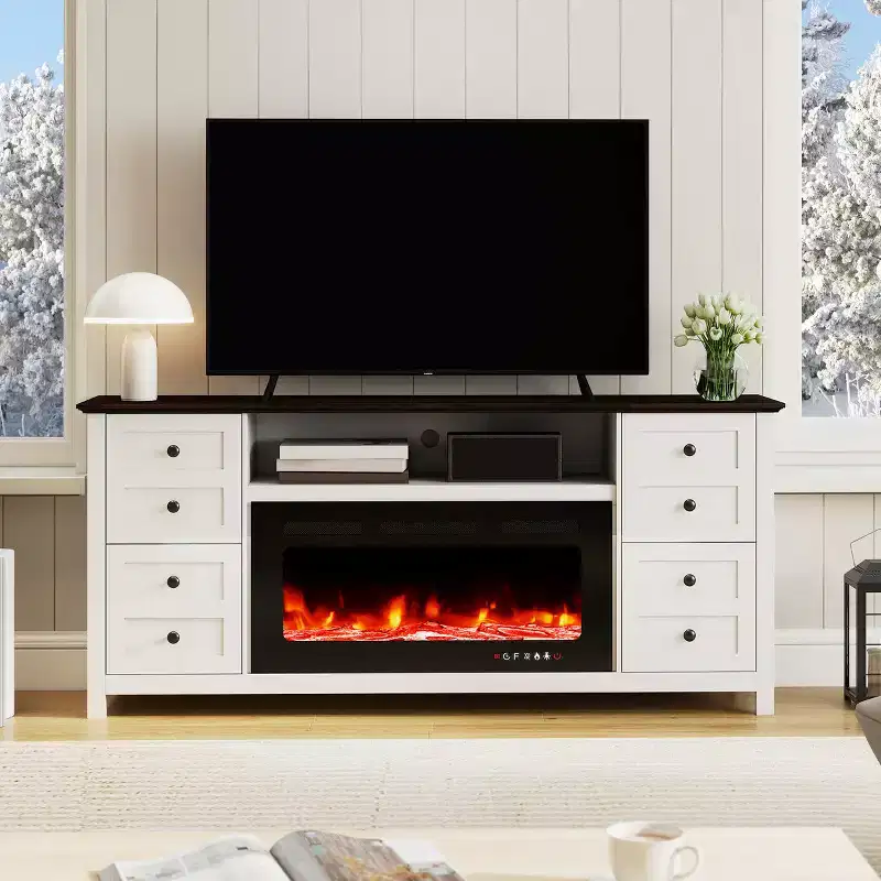 EROMMY 70 Fireplace TV Stand For Tvs Up To 80 With 36 Electric Fireplace