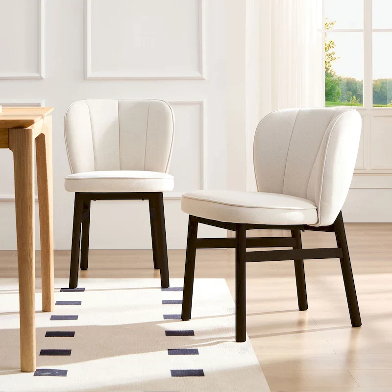 Set of 2 Counter Height Dining Chairs with Upholstered Seat and Ash Wood Base
