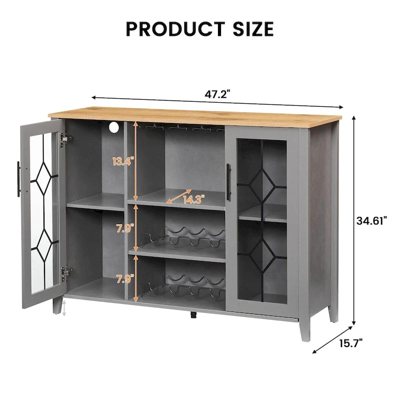Wine Bar Cabinet with LED Light - 15.7D x 47.2W x 34.61H