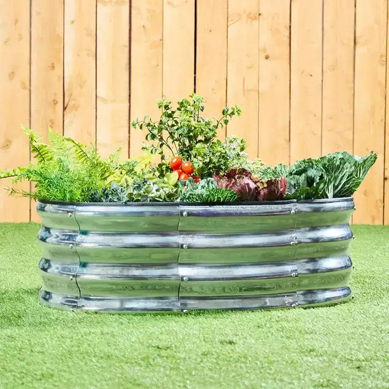 The Lakeside Collection Galvanized Oval Raised Garden Bed Kit -