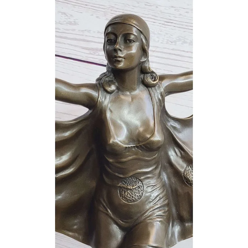 Signed Otto Poertzel Bat Dancer Bronze Sculpture Art Deco Nouveau Marble Figure