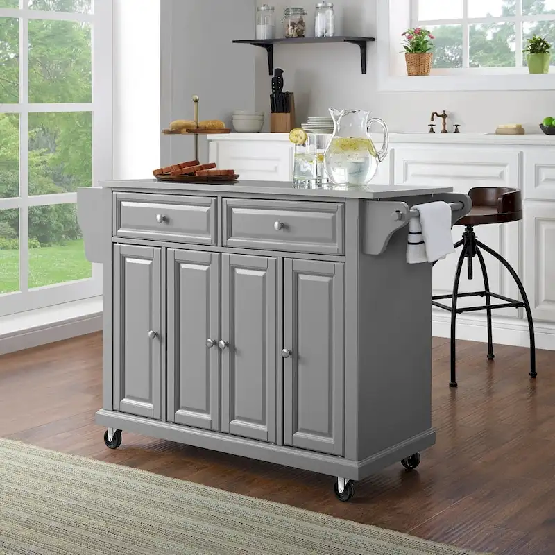 Stainless Steel Top Kitchen Cart – Vintage Grey with Storage
