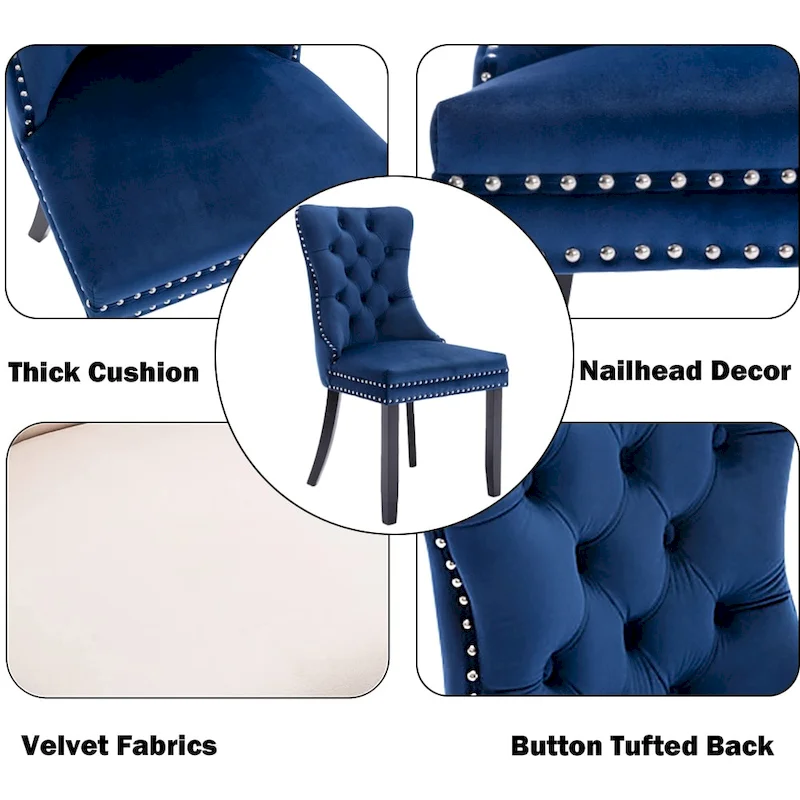 Set of 2 Velvet Dining Chairs,Tufted Solid Wood Armless Chairs Accent Chair with Nailhead Trim and Back Ring Pull - N/A
