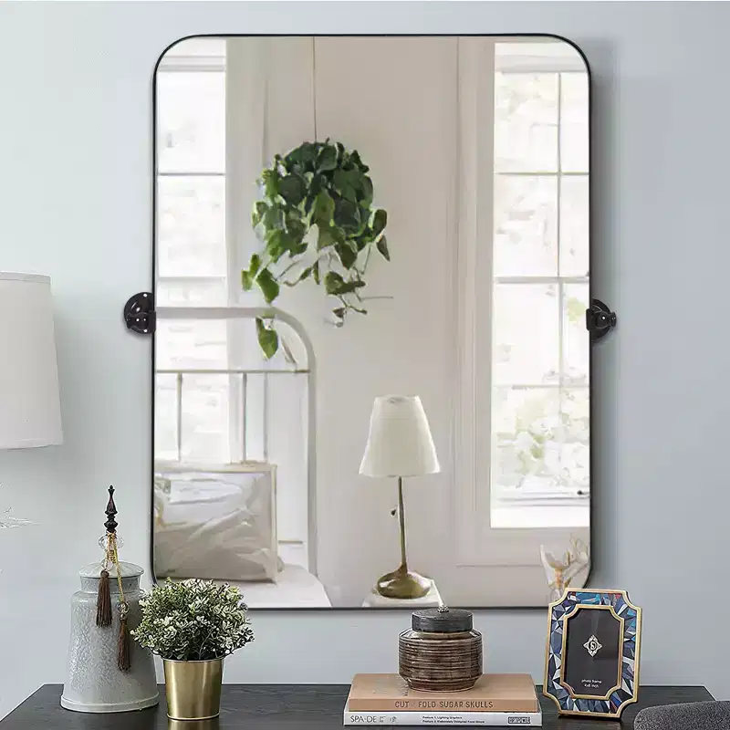 Iron Round Corner Rectangular Black Hardware Hanging Mirror 91x61x4cm