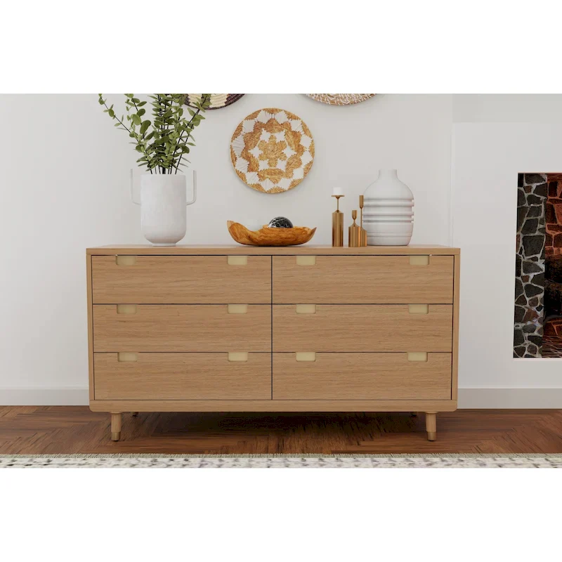 Six Drawer Wood Dresser in Sand (Beige)