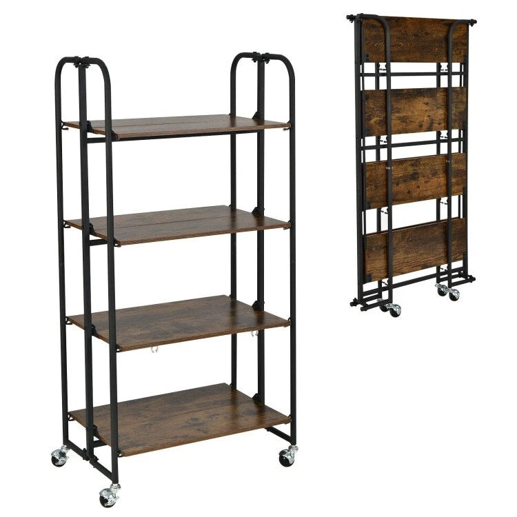Foldable Rolling Cart with Storage Shelves for Kitchen-4-Tier - 26 x 16 x 52(L x W x H)