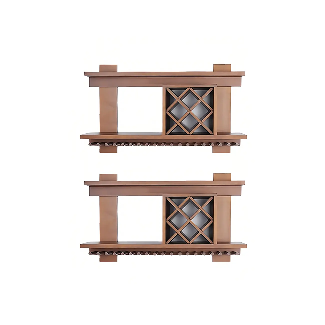 Pine Wooden Wall-Mounted Display Open Wine Bottle & Glass Rack