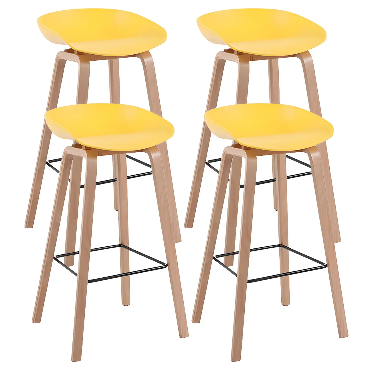 Mid-Century Modern Plastic Bar Stool with Wood Legs