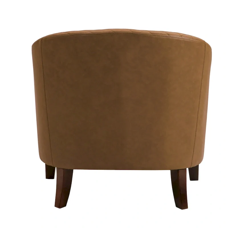 Modern Faux Leather Barrel Accent Chair with Wood Legs