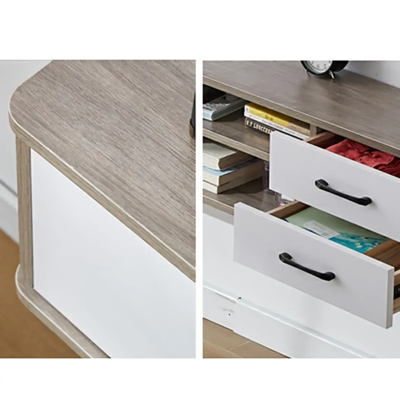 59 Grey Wooden Open Shelf Floating TV Stand with Drawers