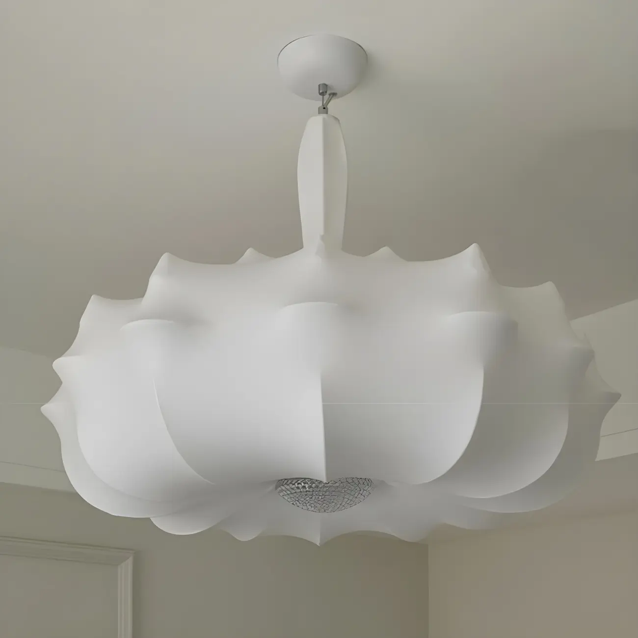 Modern White Flower-Shaped Drum Chandelier Height Adjustable